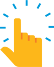 程式化的图标与指针的人手手指延长使用触摸屏。