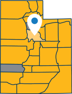 Map of Utah with a pin on Utah County